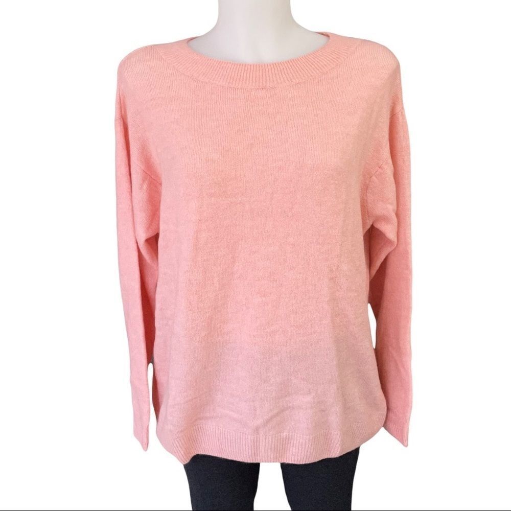WOOLEN‎ BLOOM WOOL BLEND PINK KNIT SWEATER OVERSIZED ROUND NECK RIBBED TOP SZ S